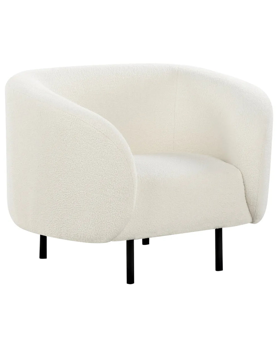 White armchair with black legs on a white background