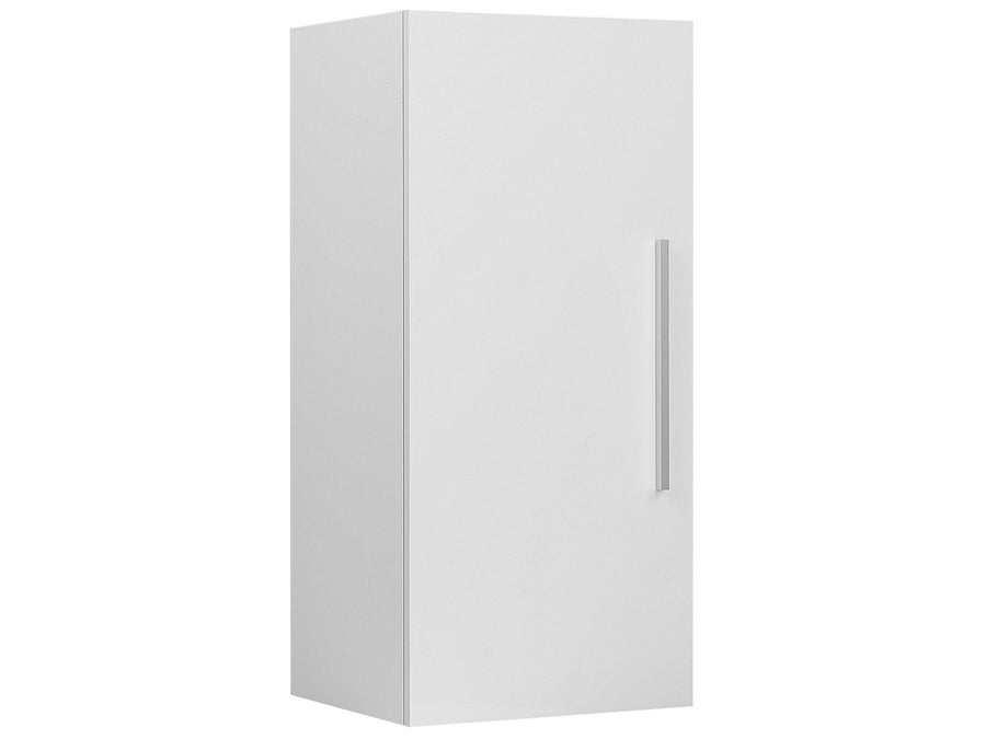 White cabinet with a handle on a white background