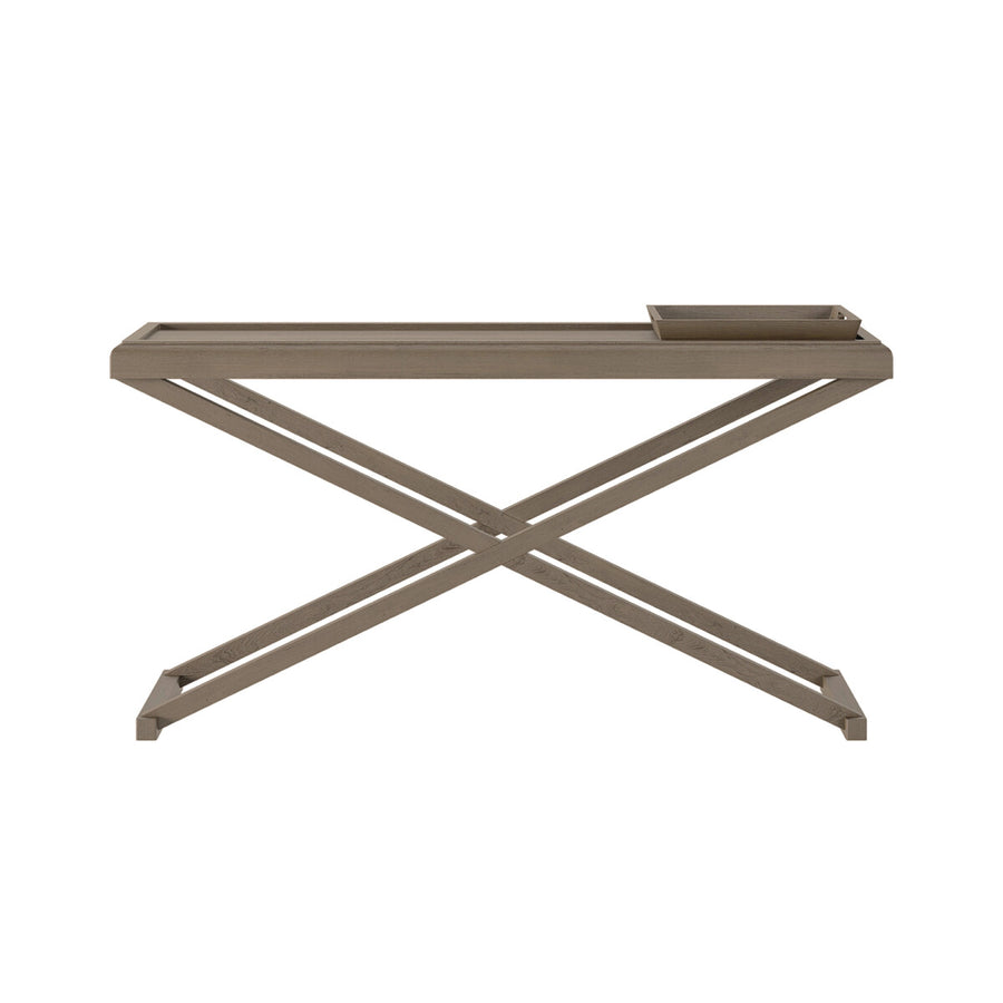Metal folding table with X-shaped legs on a white background