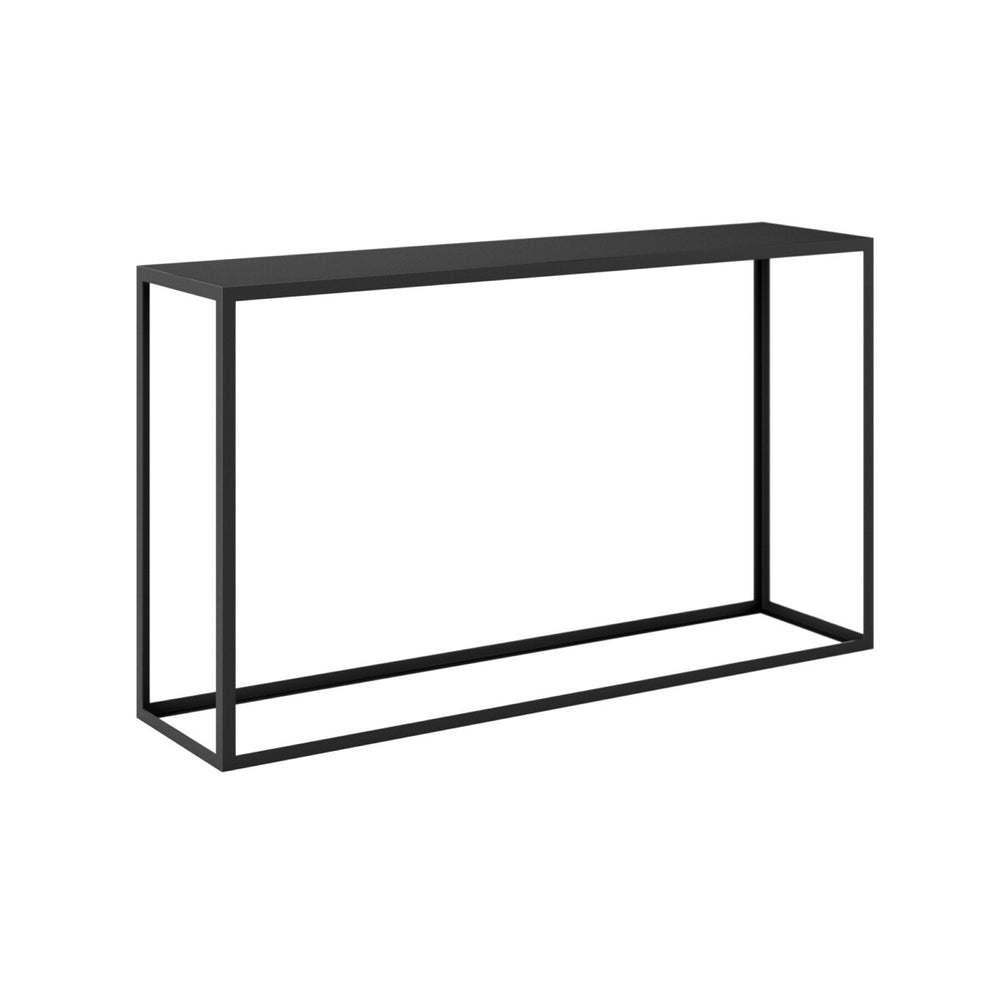Black console table on a white background