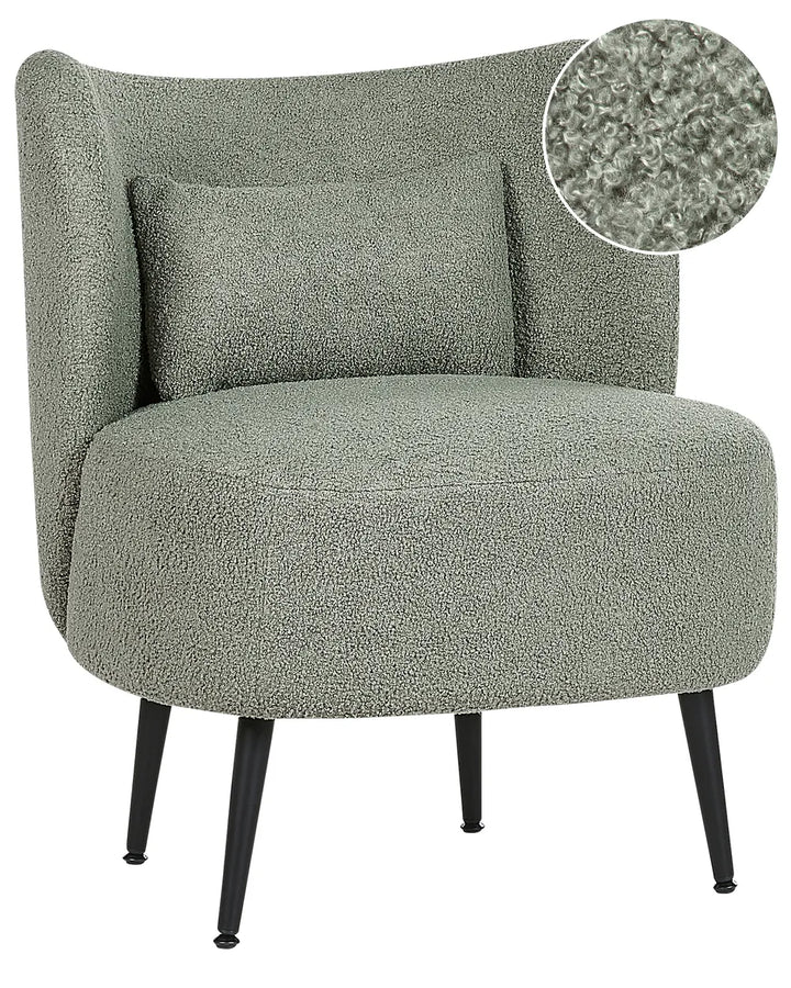 Gray textured armchair with a close-up of the fabric texture on a white background
