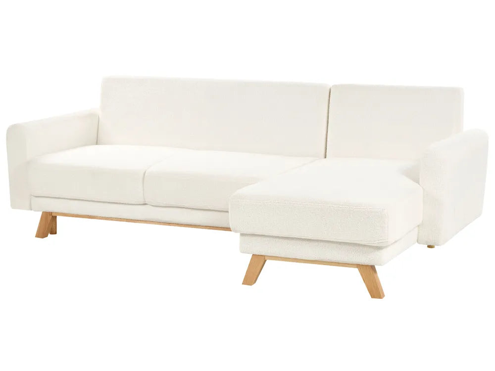 Sofa Bed 3 Seater Boucle Off-White with Storage Left Hand Arsaluis