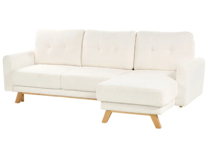 Sofa Bed 3 Seater Boucle Off-White with Storage Left Hand Arsaluis