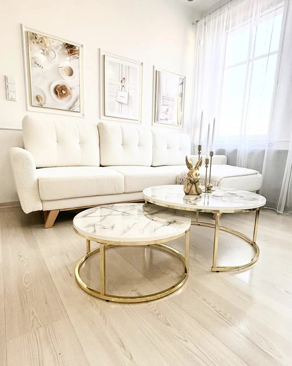 Sofa Bed 3 Seater Boucle Off-White with Storage Left Hand Arsaluis