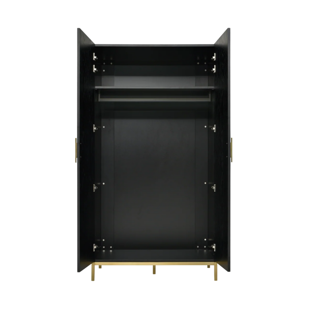Tulip Black Wood & Gold Double Wardrobe
