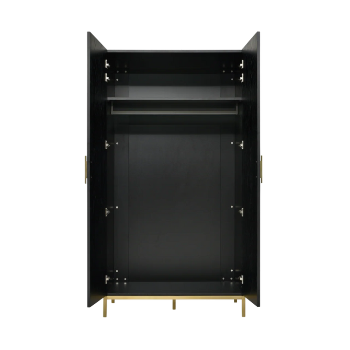 Tulip Black Wood & Gold Double Wardrobe