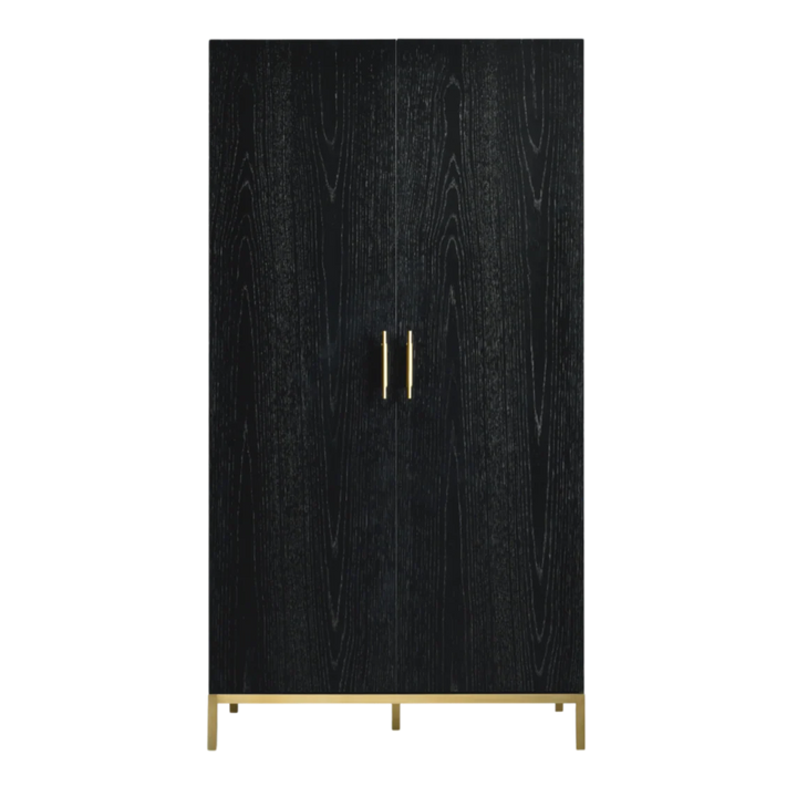 Black wardrobe with gold accents on a white background
