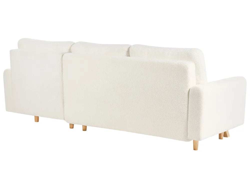Sofa Bed 3 Seater Boucle Off-White with Storage Left Hand Arsaluis