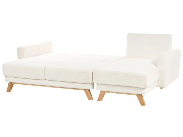 Sofa Bed 3 Seater Boucle Off-White with Storage Left Hand Arsaluis