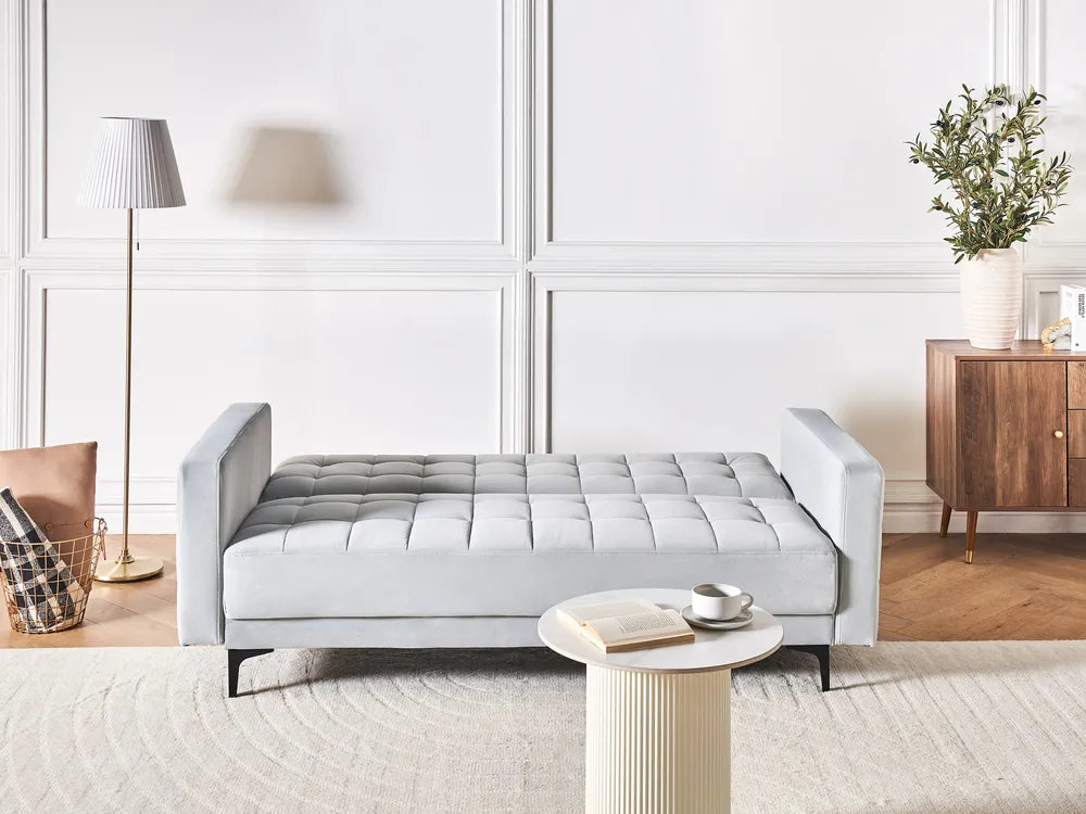 Sofa Bed 3 Seater Velvet Light Grey Denby