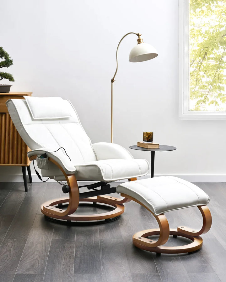 Massage Chair with Footstool Faux Leather White Kars
