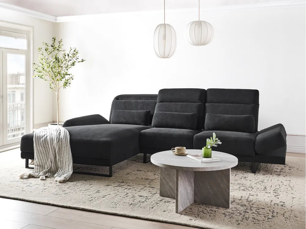 Corner Sofa 4 Seater Fabric Black Right Hand Ninja