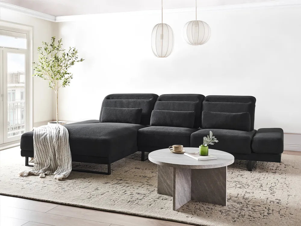 Corner Sofa 4 Seater Fabric Black Right Hand Ninja