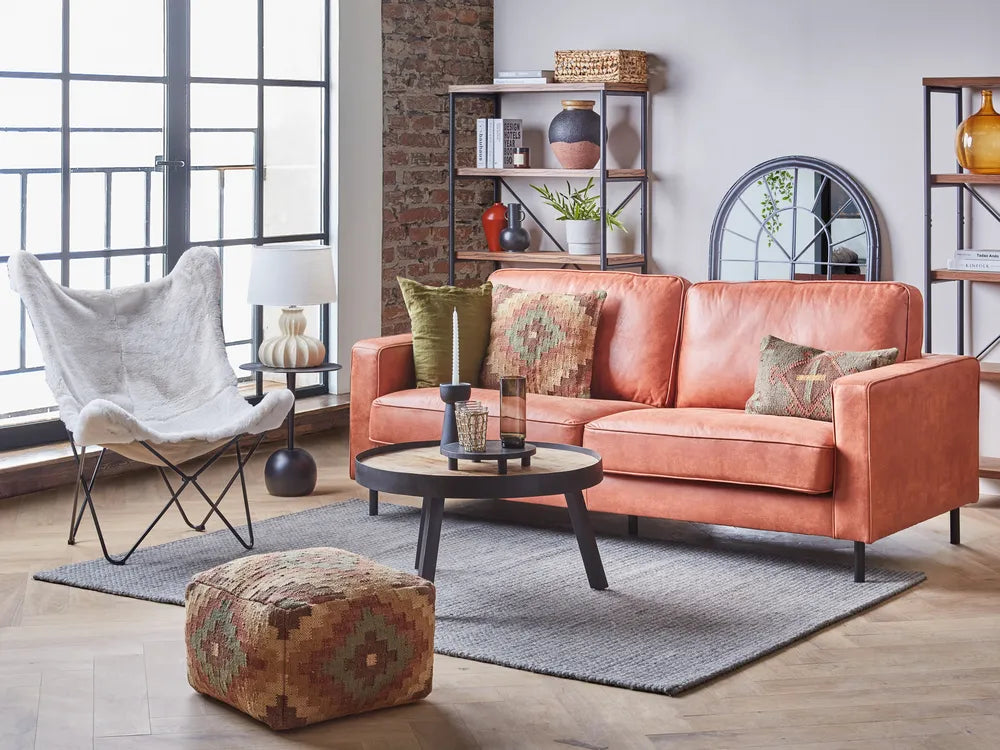 Sofa 3 Seater Faux Leather Golden Brown Chanet