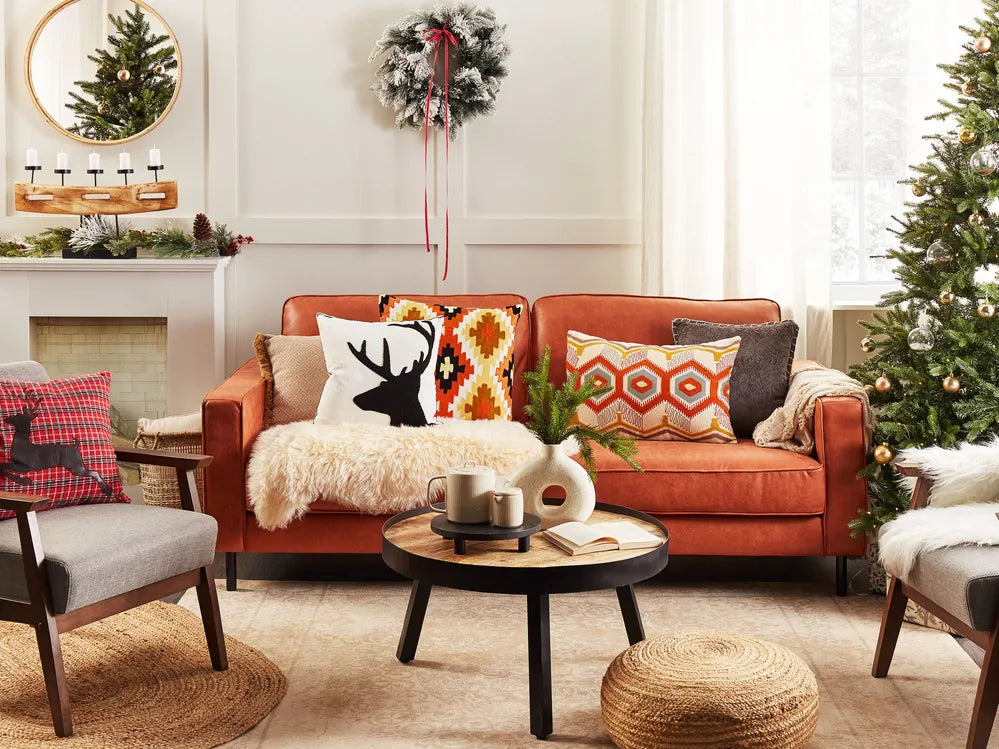 Sofa 3 Seater Faux Leather Golden Brown Chanet