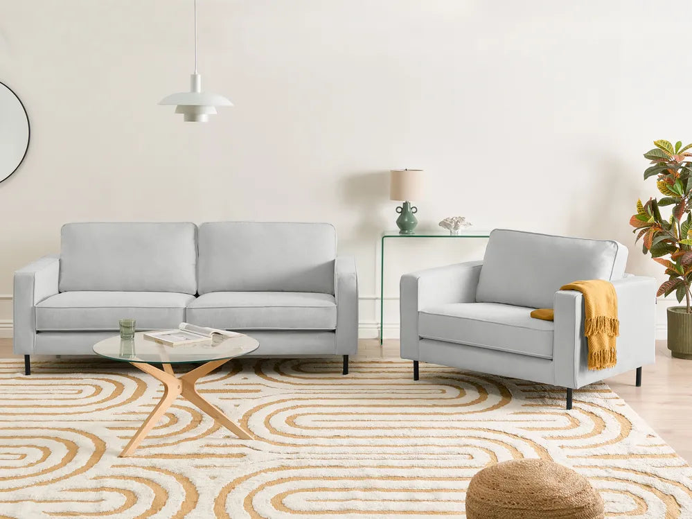 Sofa 3 Seater Fabric Light Grey Chanet