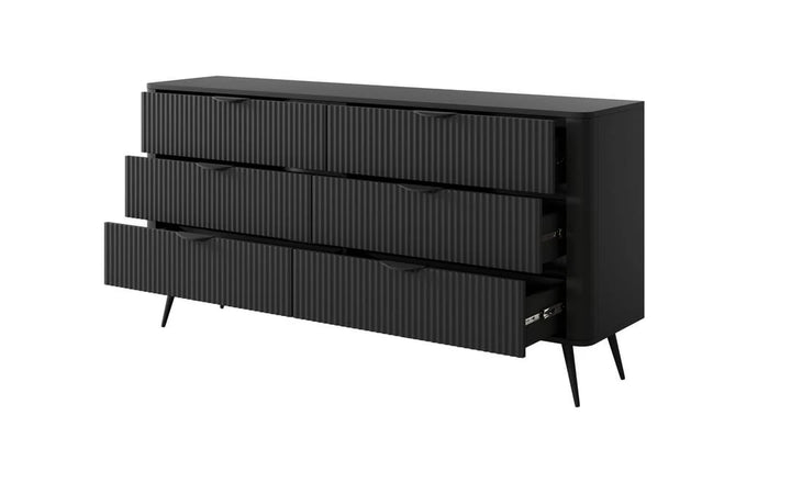 Lante Modern Black Chest of Drawers with Six Drawers and Metal Legs