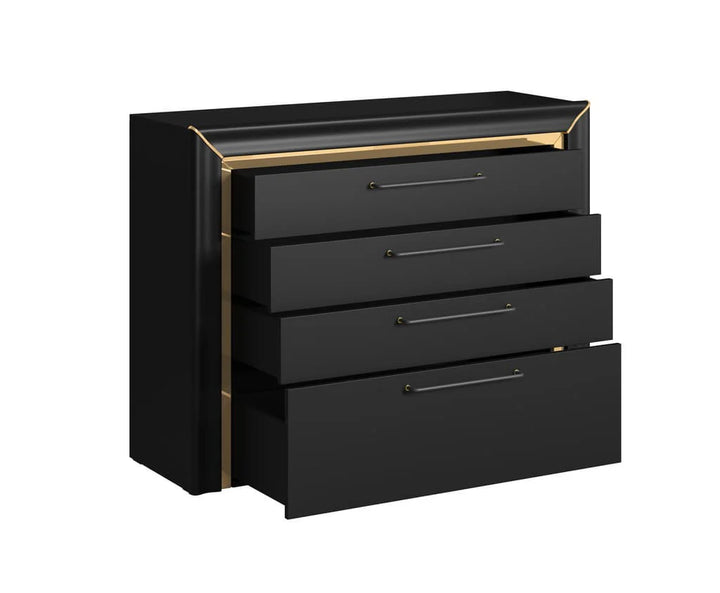 Chic Arno Chest Of Drawers in Black & Gold Trimming - Contemporary Elegance