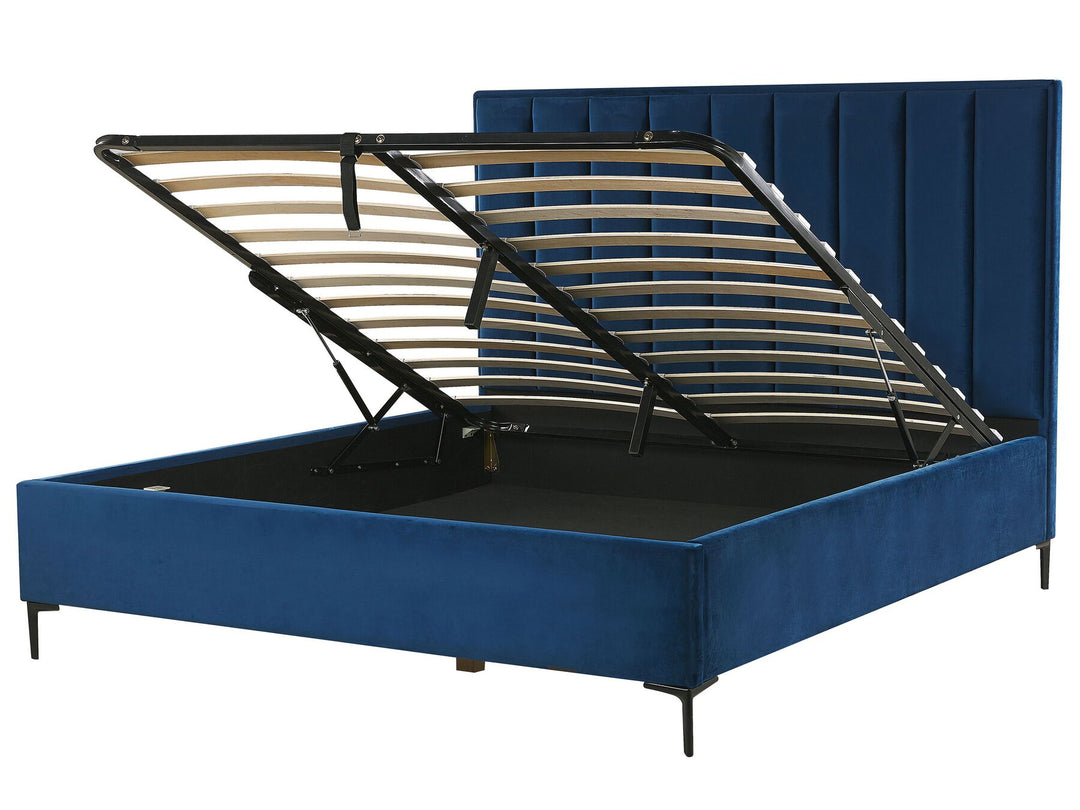 Sezanne Velvet EU Super King Size Ottoman Bed Blue