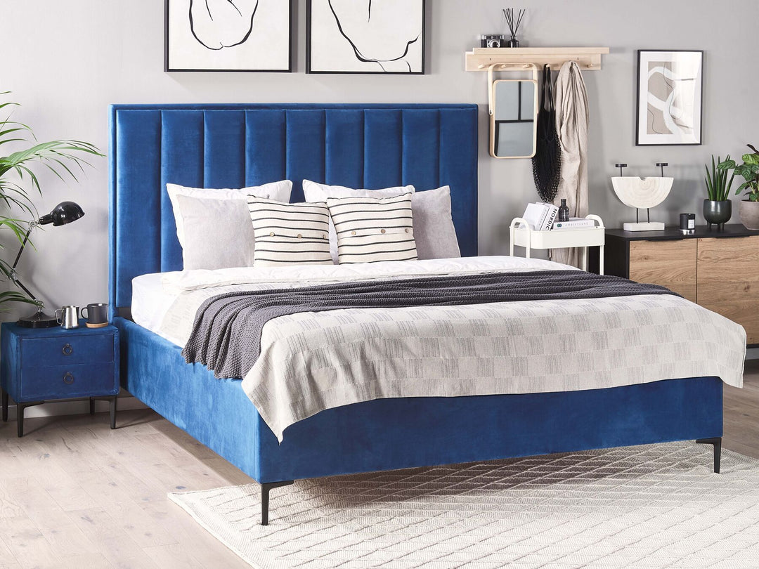 Sezanne Velvet EU Super King Size Ottoman Bed Blue