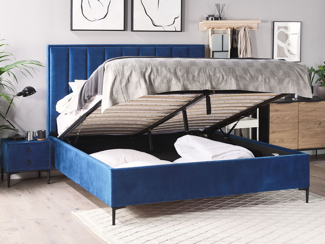 Sezanne Velvet EU Super King Size Ottoman Bed Blue