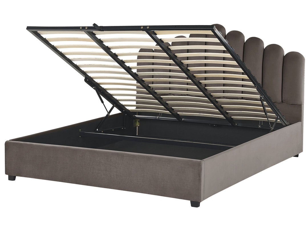 Vincennes Velvet EU Super King Size Ottoman Bed Taupe