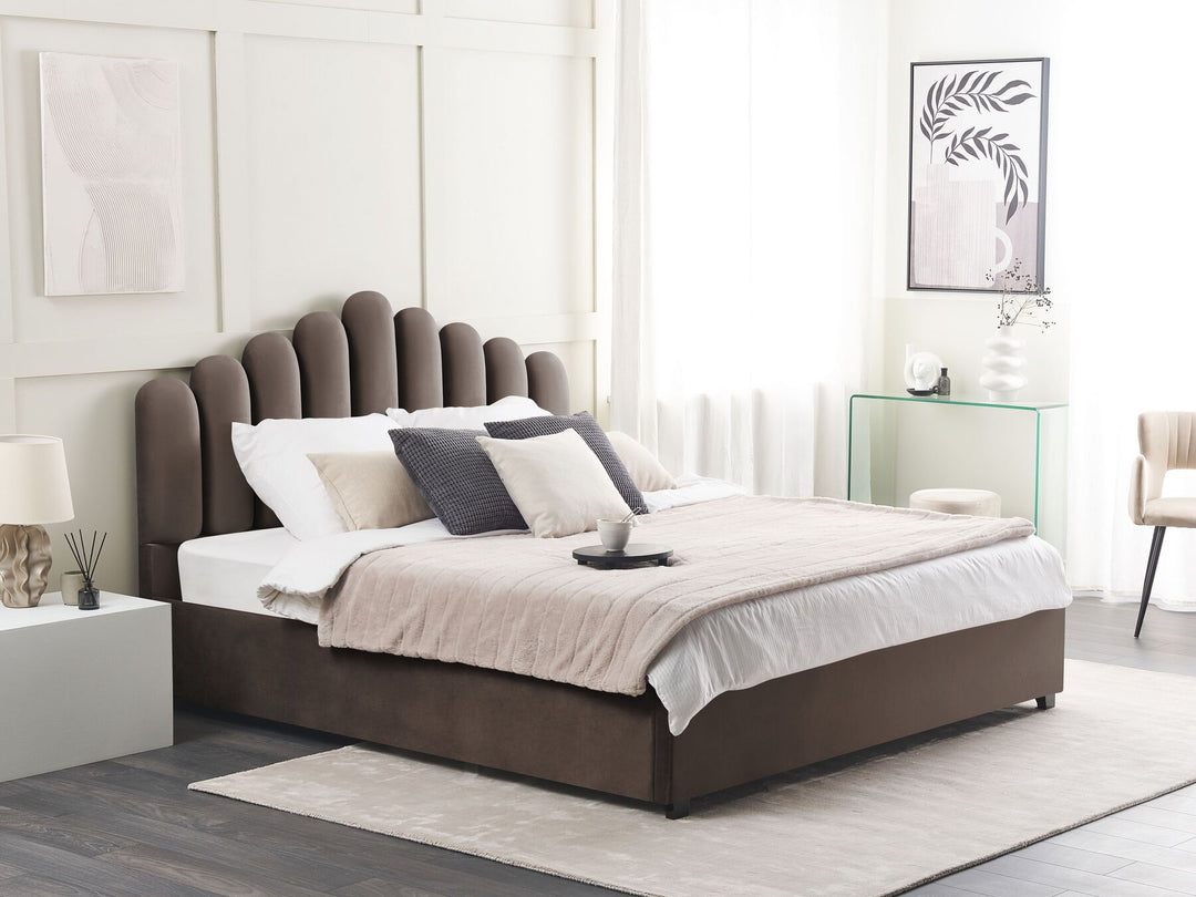 Vincennes Velvet EU Super King Size Ottoman Bed Taupe