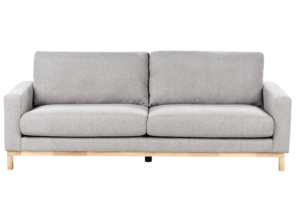 Gray sofa with wooden legs on a white background