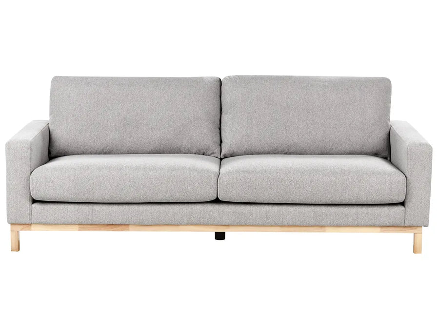 Gray sofa with wooden legs on a white background