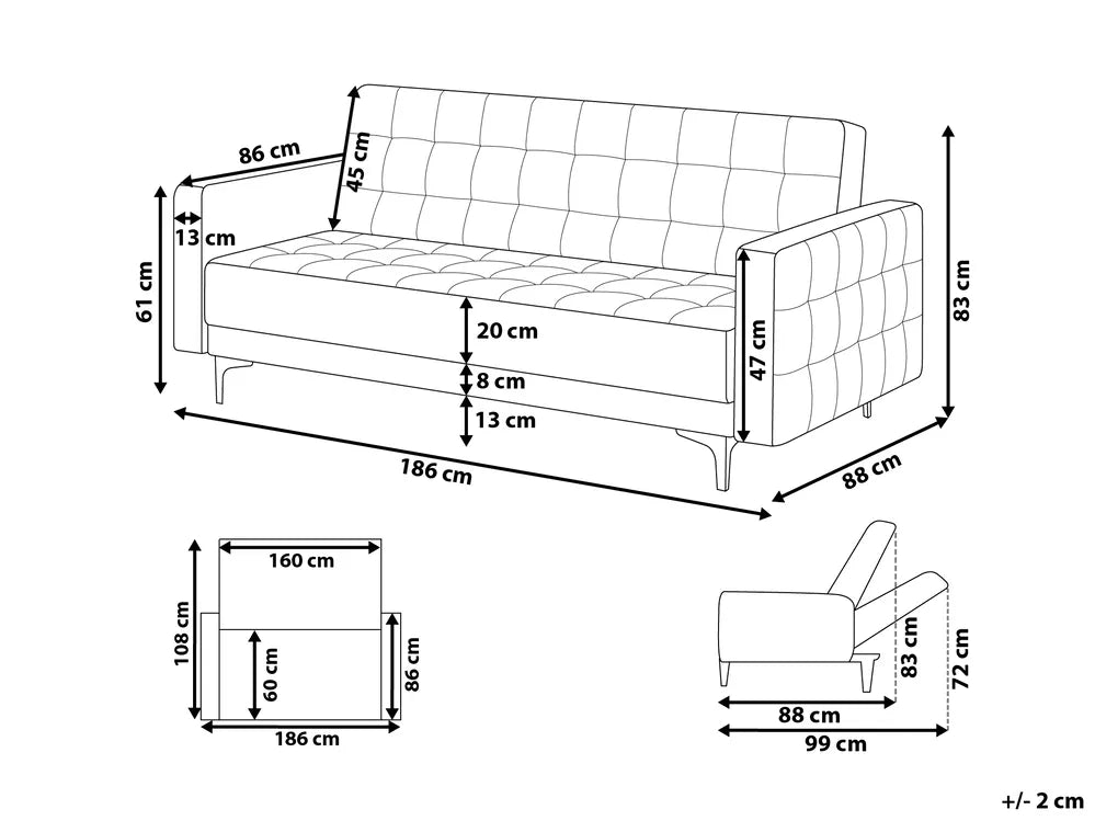Sofa Bed 3 Seater Faux Leather White Denby