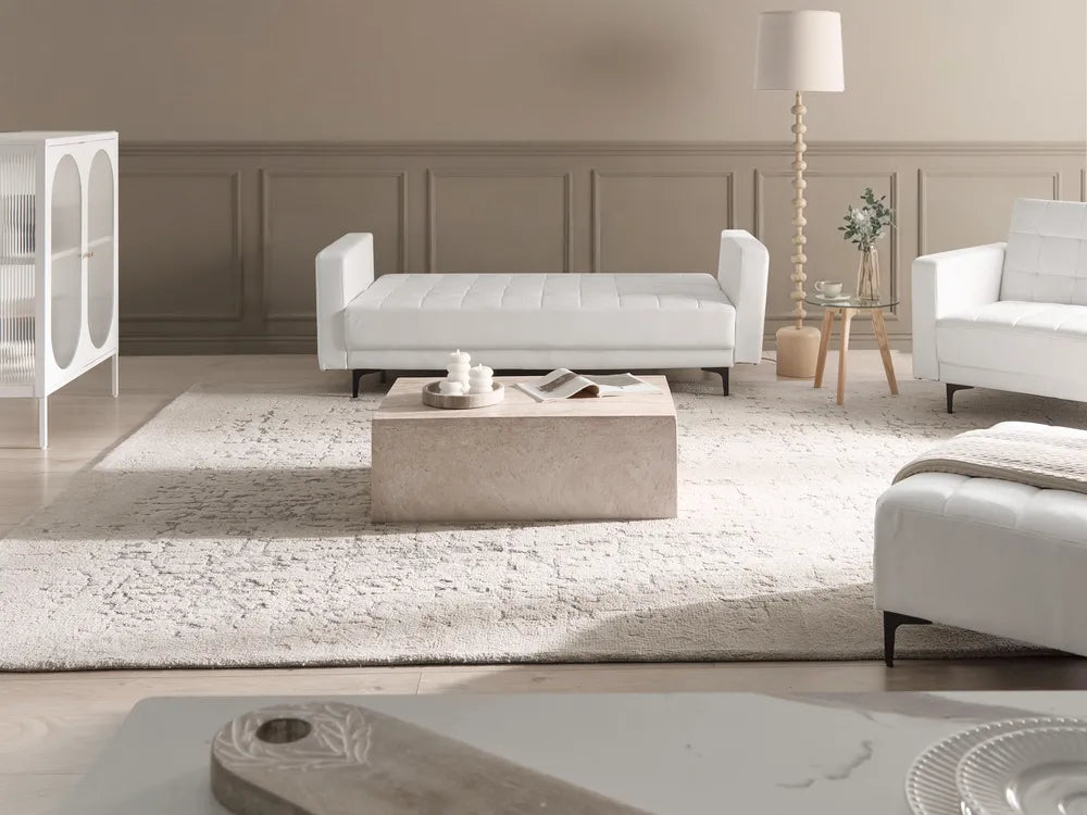 Sofa Bed 3 Seater Faux Leather White Denby