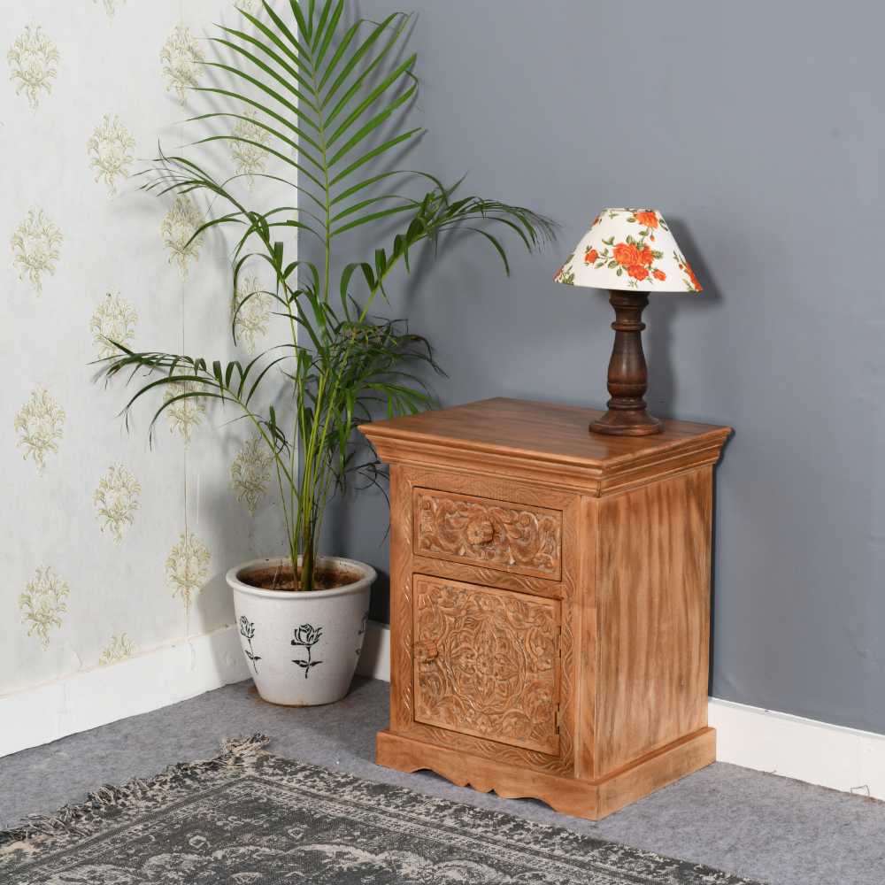 Artwork Mango Wood Bedside Table With Storage