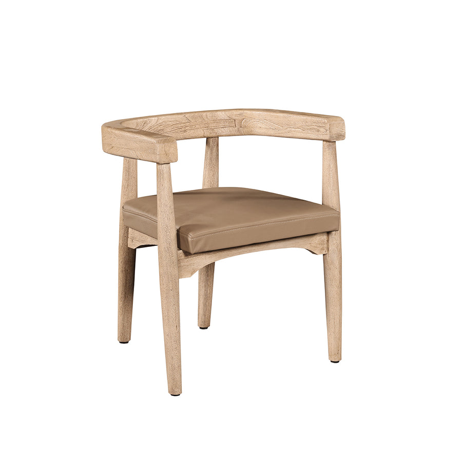 Wooden chair with a cushioned seat on a white background