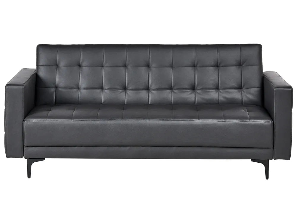 Black leather sofa on a white background