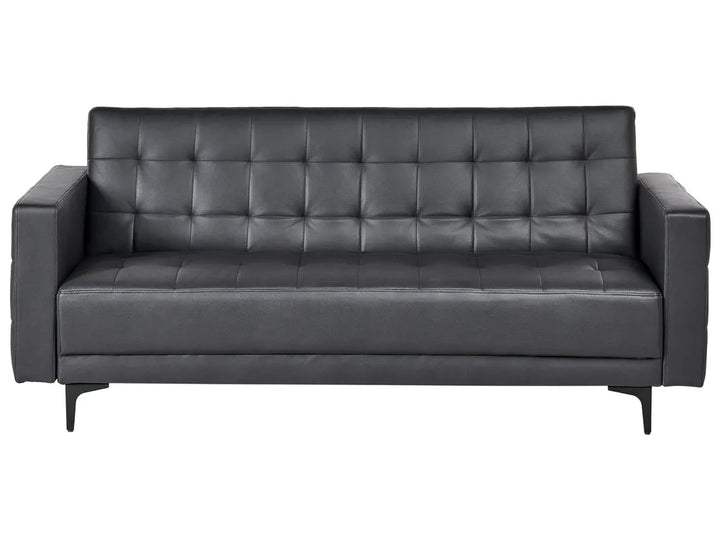 Black leather sofa on a white background