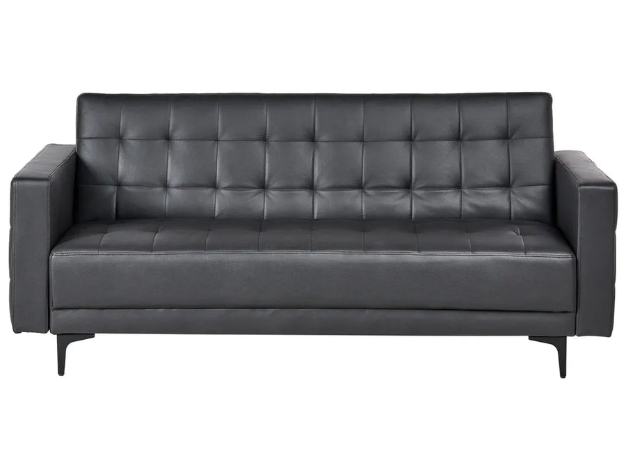 Black leather sofa on a white background