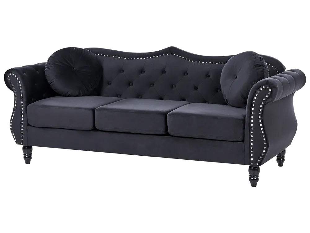 Sofa 3 Seater Velvet Black Drinel