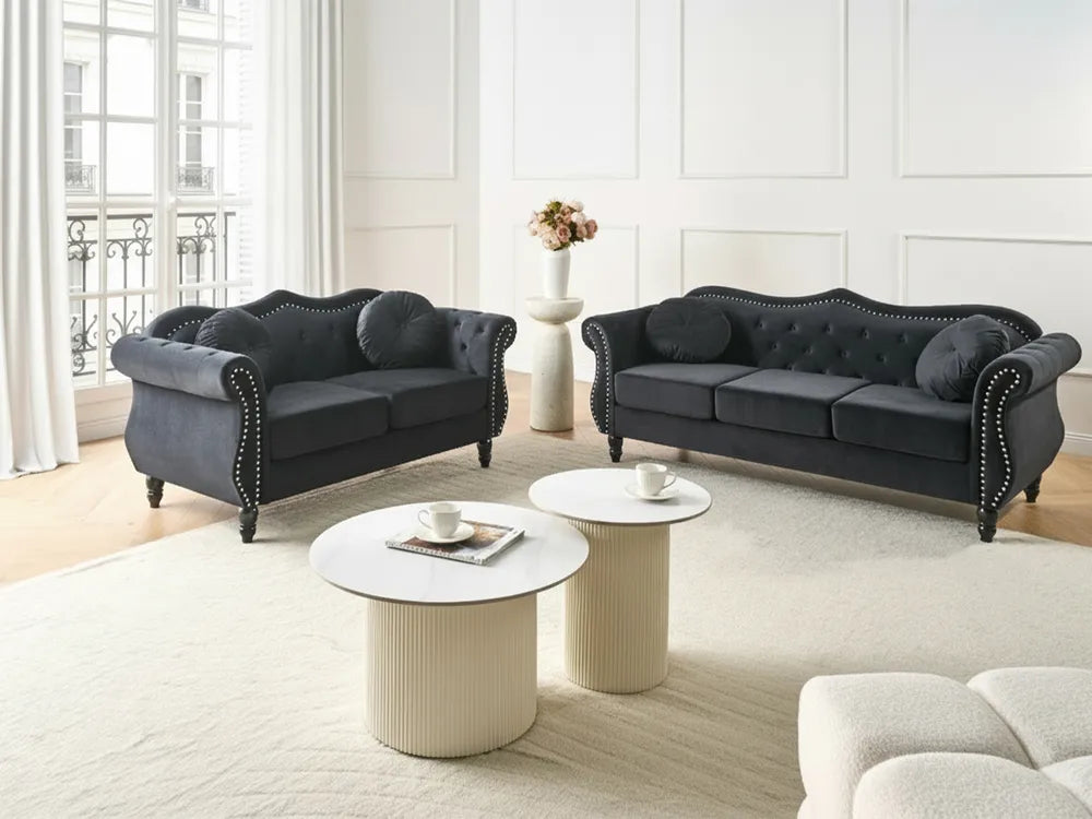 Sofa 3 Seater Velvet Black Drinel
