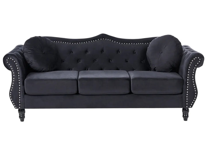 Elegant Drinel 3 seater velvet sofa with nailhead trim