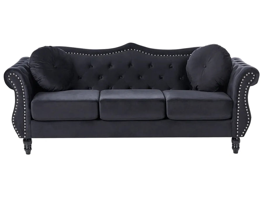 Elegant Drinel 3 seater velvet sofa with nailhead trim