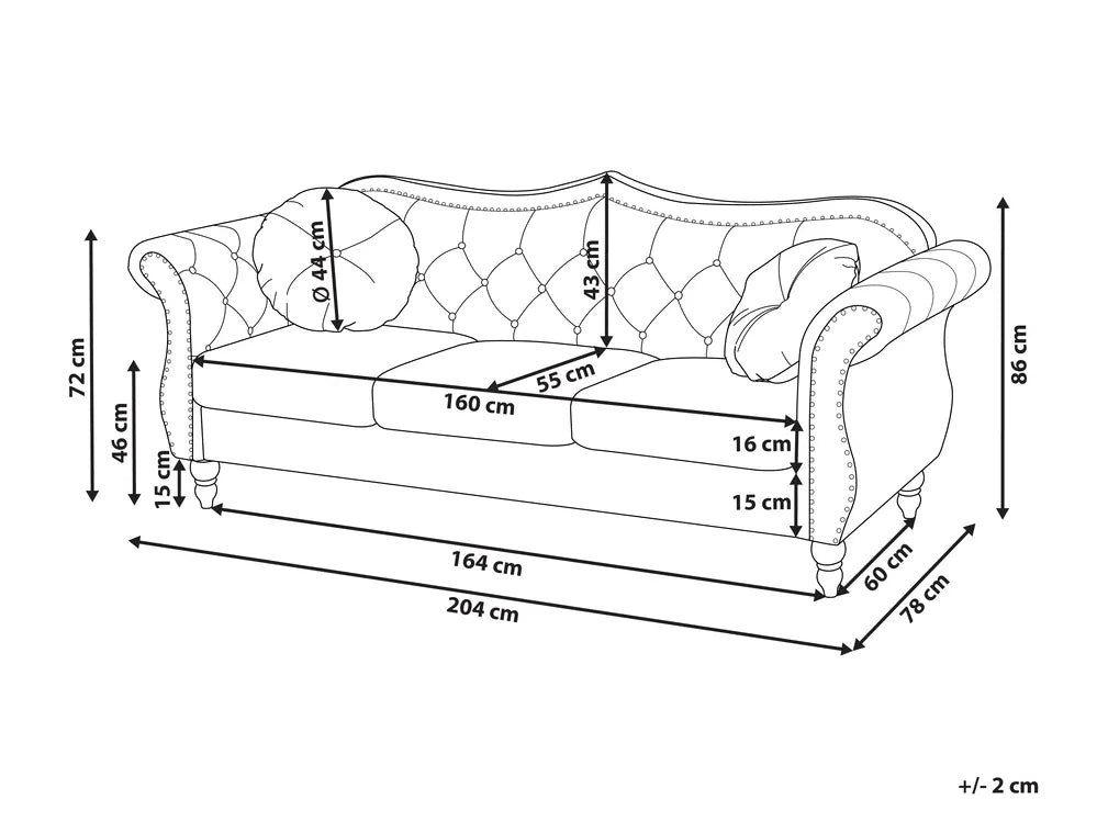 Sofa 3 Seater Velvet Black Drinel