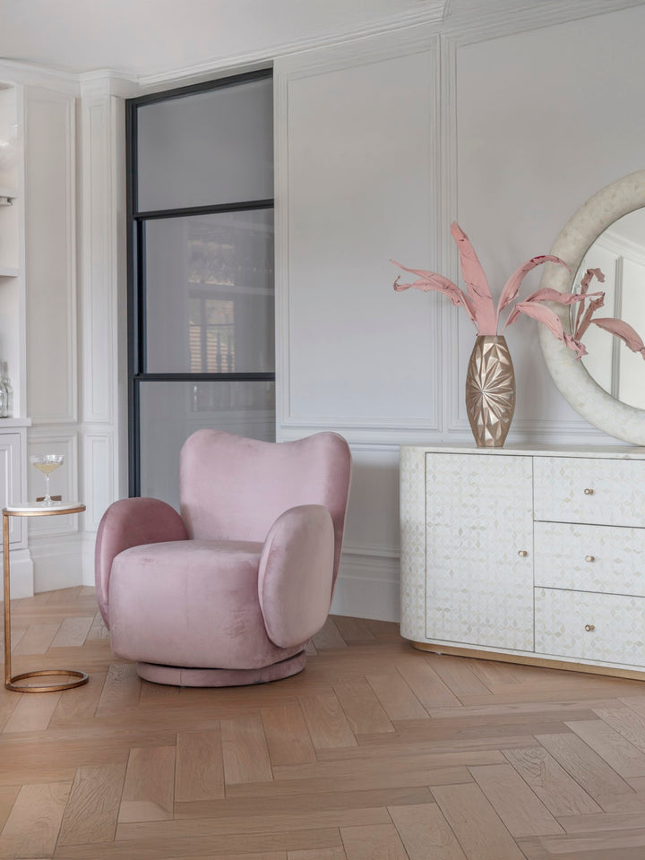 Libra Bingham Soft Dusky Pink Velvet Fabric Swivel Chair