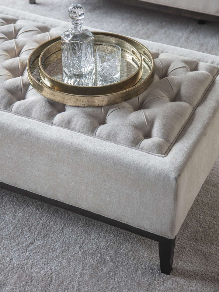 Libra Theodore Ivory Fabric Buttoned Ottoman Coffee Table