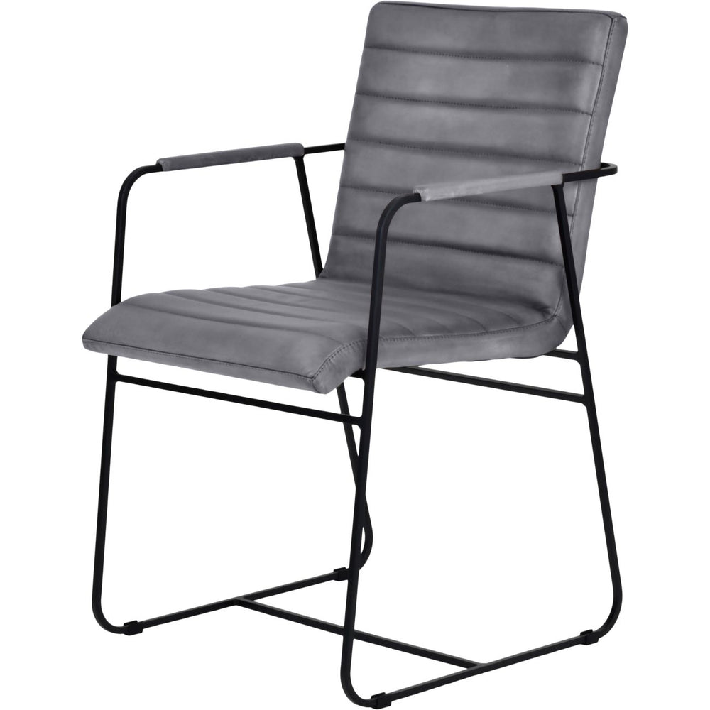 Gray chair with black metal frame on a white background