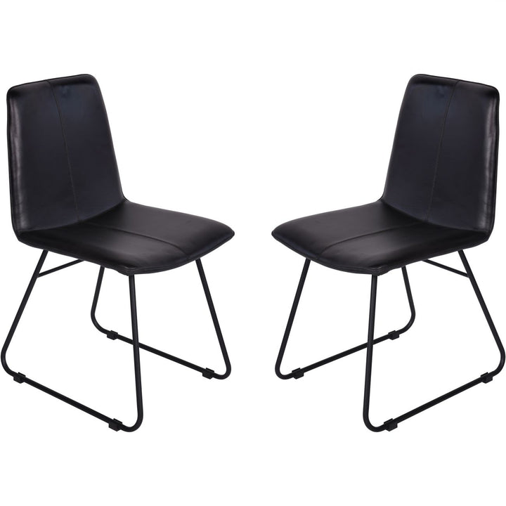 Two black chairs with metal legs on a white background