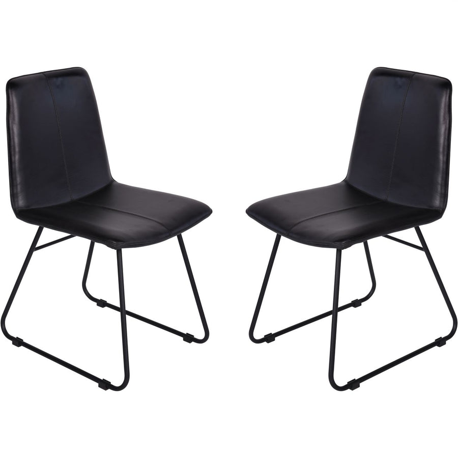 Two black chairs with metal legs on a white background