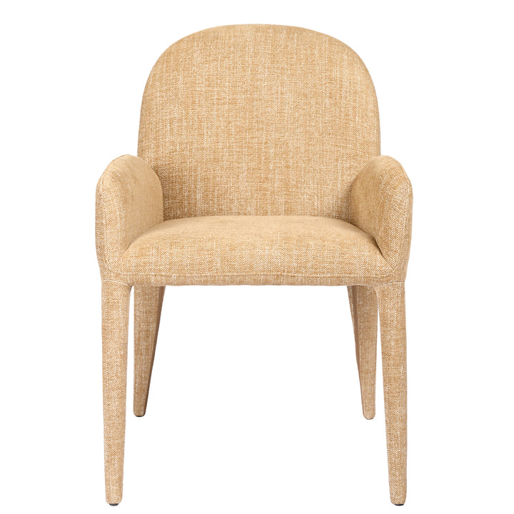 Beige armchair with woven texture on a white background