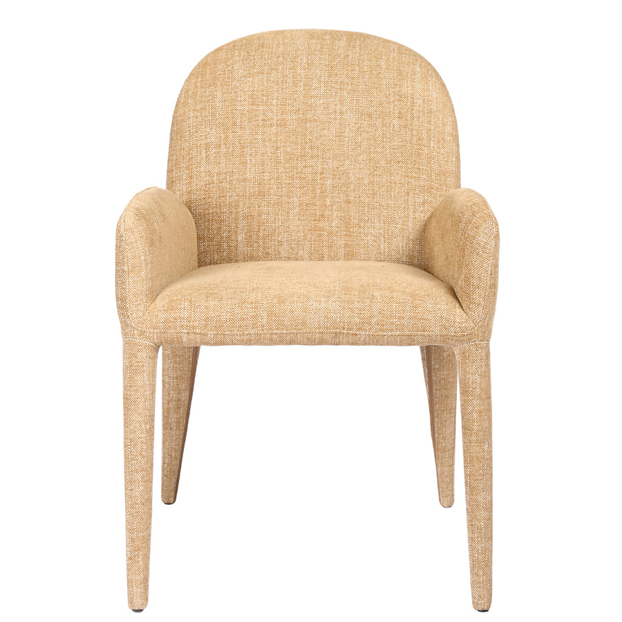 Beige armchair with woven texture on a white background