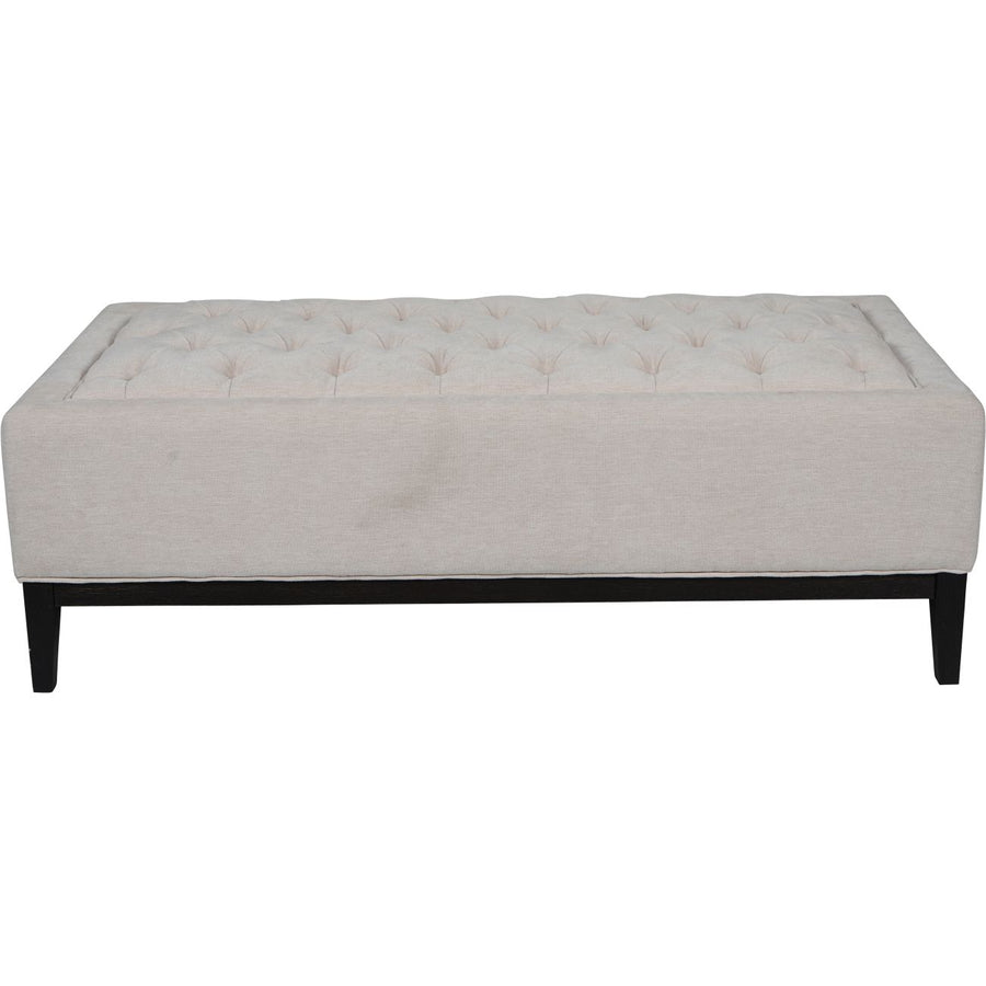 Buttoned ivory fabric ottoman for living room