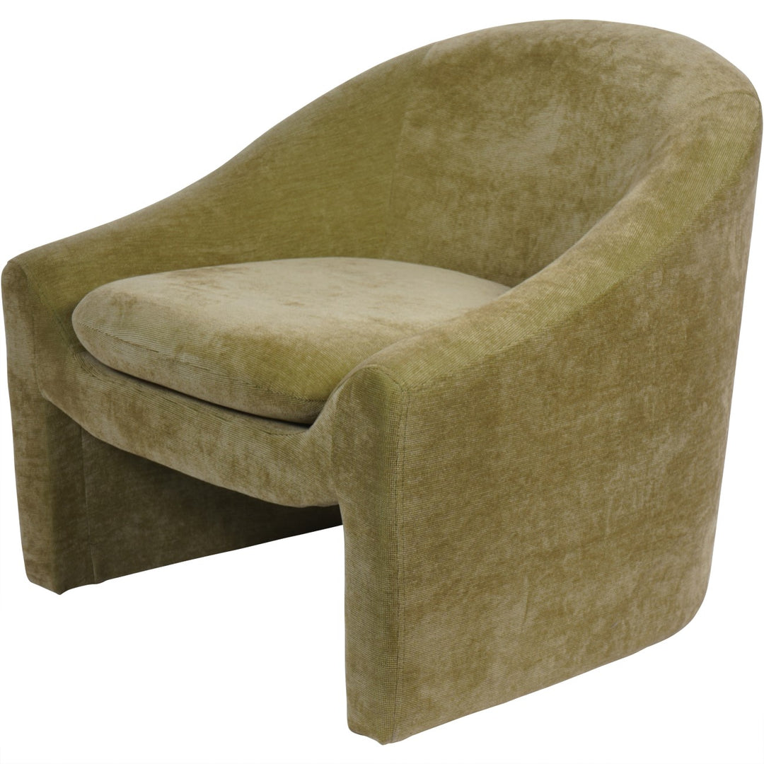 Green velvet armchair on a white background